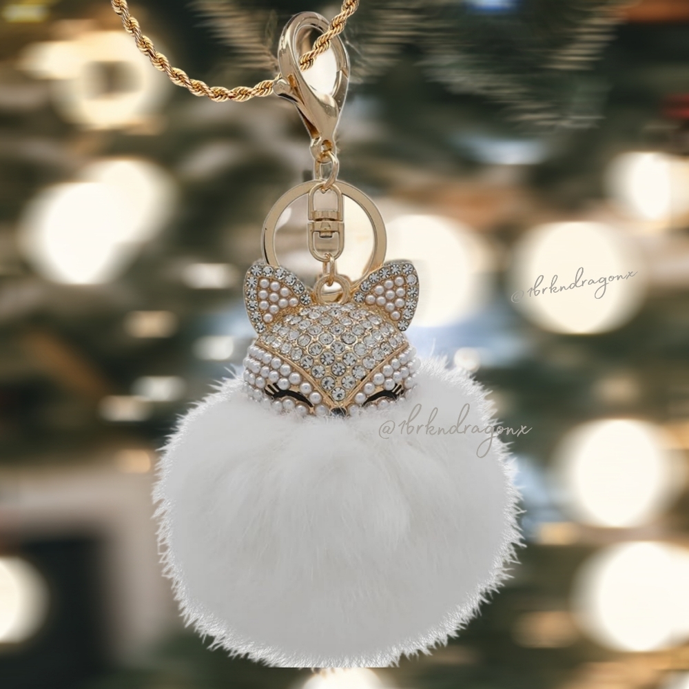 The Sleeping Fox Genuine Rabbit Fur Handbag Purse Charm Keychain Badge Charm - Picture 8 of 14